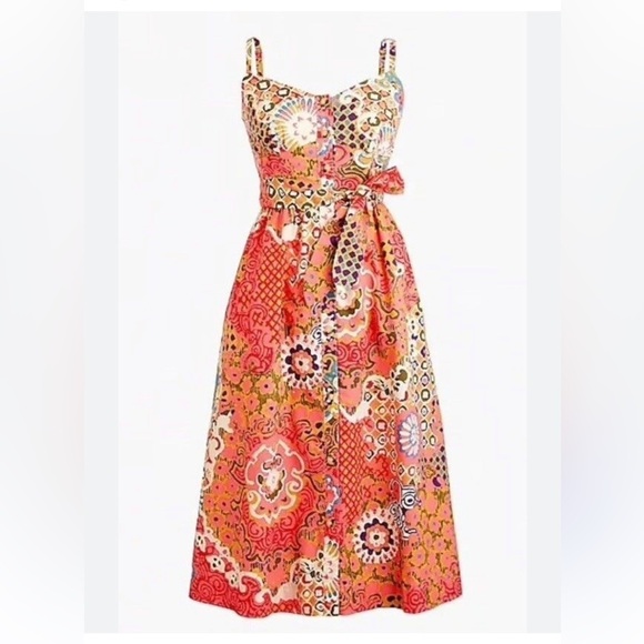J. Crew Dresses & Skirts - J. Crew Pink Cotton Classic Button Front Poplin Paisley Tie Waist Sundress NWOT